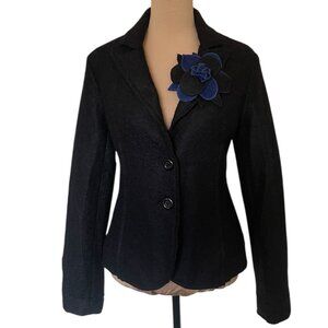 Chic Wool Black Blazer with Wool Flower by Hazel Sz M